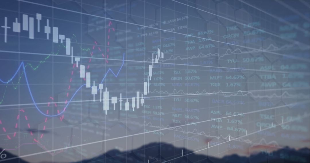 Digital Data Overlay on Cityscape Reflecting Global Business Trends