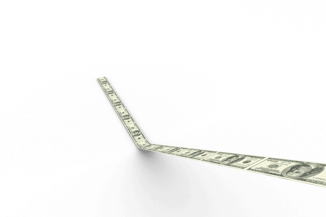 Long Line of USA Banknotes on Transparent Background