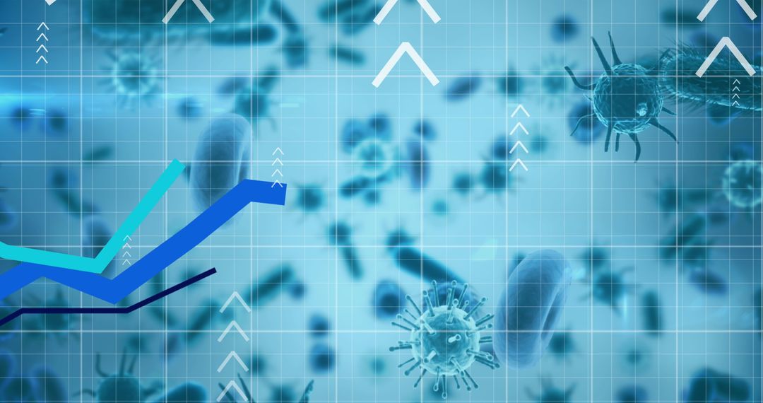 Coronavirus Cells with Graph Arrows Representing Pandemic Data