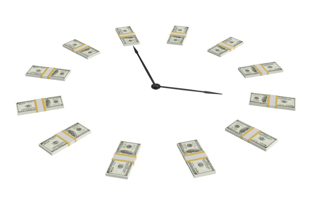 Creative Economy Concept: Transparent Clock Formed by Currency Bundles