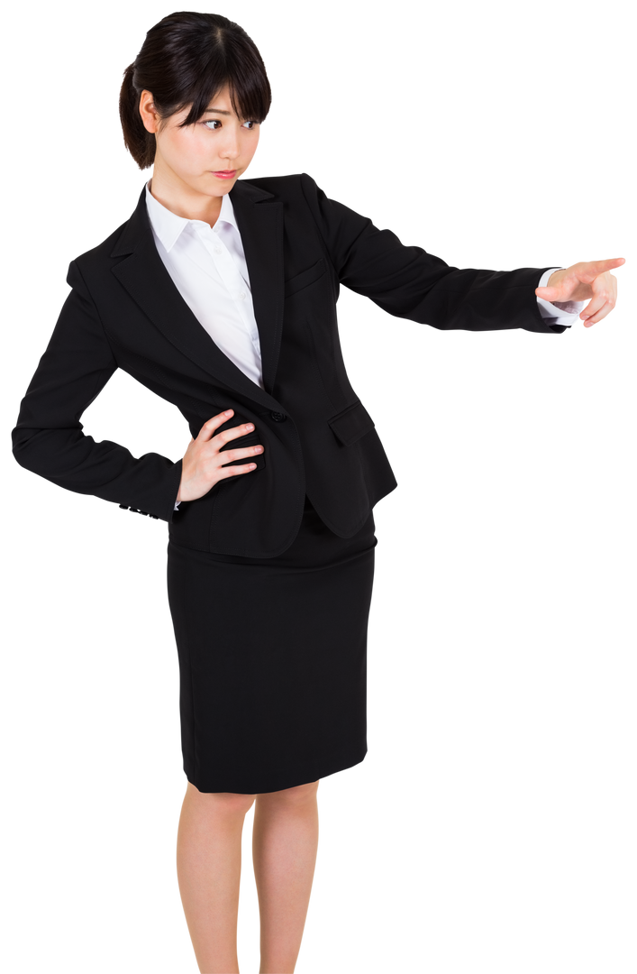 Transparent Asian Businesswoman Pointing Confidently in Suit - Download Free Stock Images Pikwizard.com