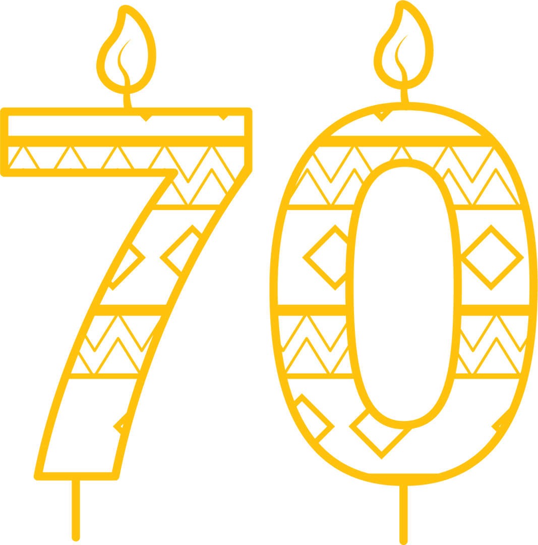 Yellow 70th Birthday Candle Vector on Transparent Background