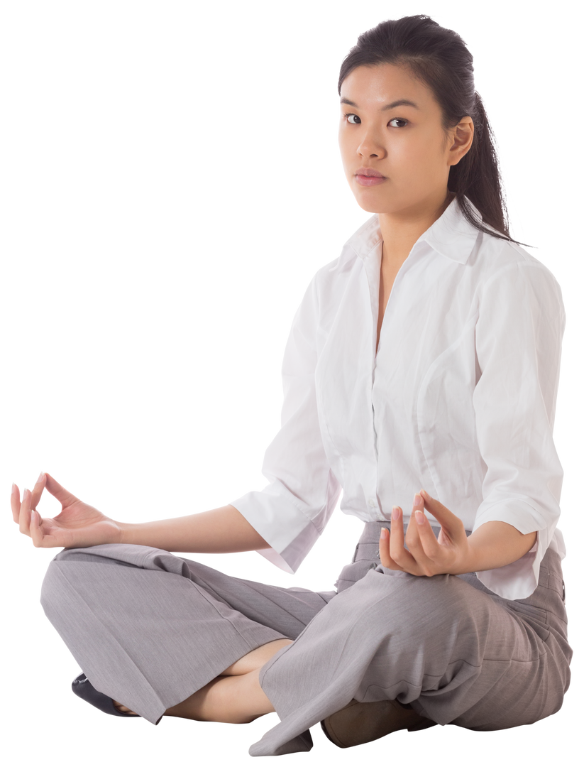 Transparent Businesswoman Meditating in Lotus Pose Relaxed Mind - Download Free Stock Images Pikwizard.com