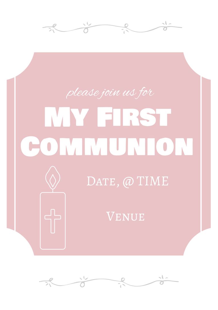 Elegant First Communion Invitation with Cross on Pink Background