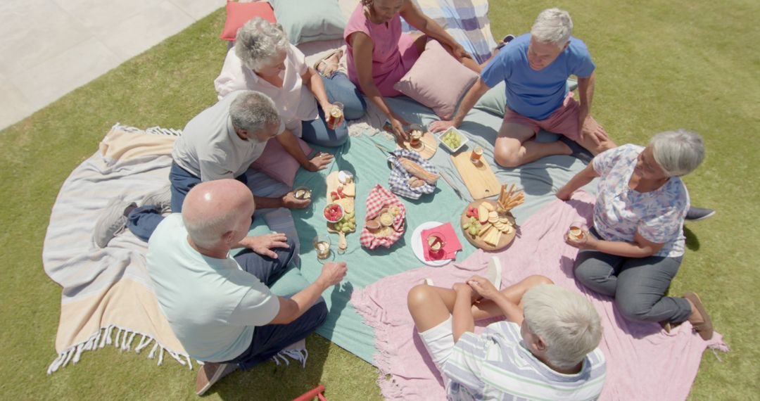 Group of Senior Friends Enjoying Outdoor Picnic - Free Images, Stock Photos and Pictures on Pikwizard.com