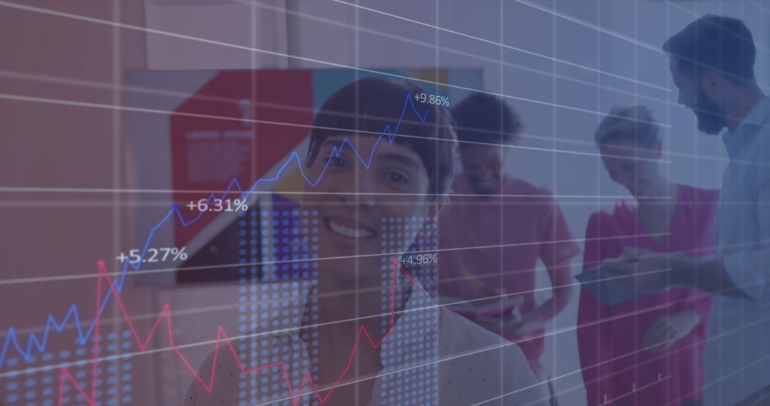 Digital Financial Graph Overlay on Diverse Office Team