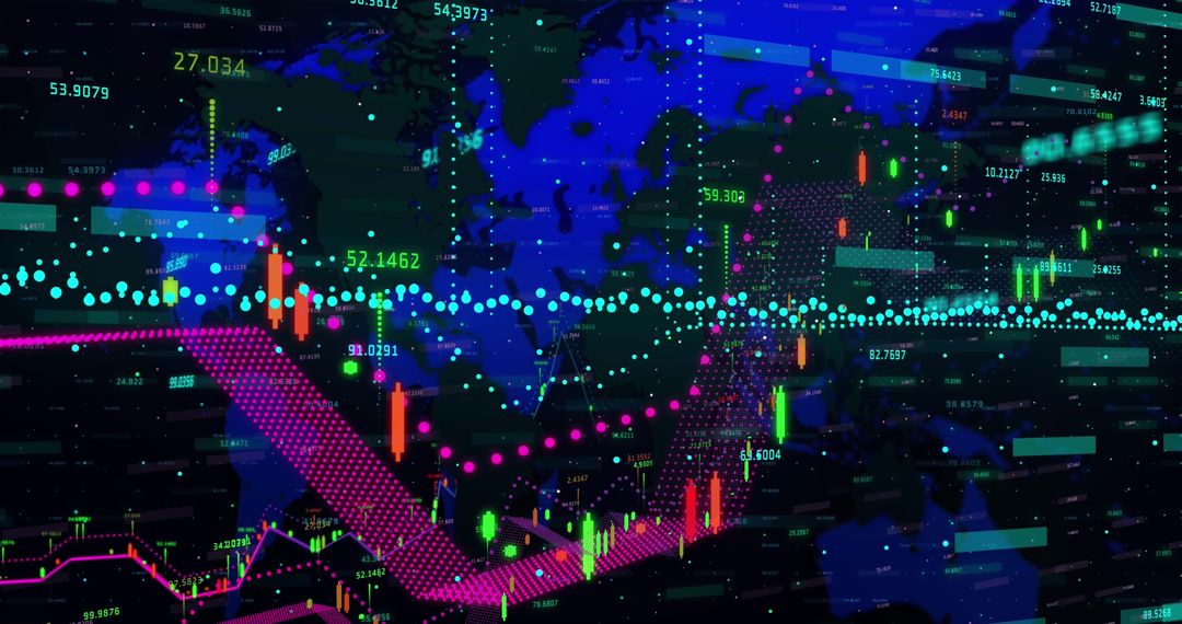 Abstract Financial Data Visualized Over World Map