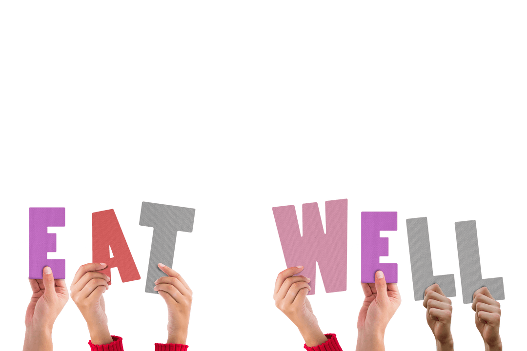 Hands Holding Eat Well Text on Transparent Background