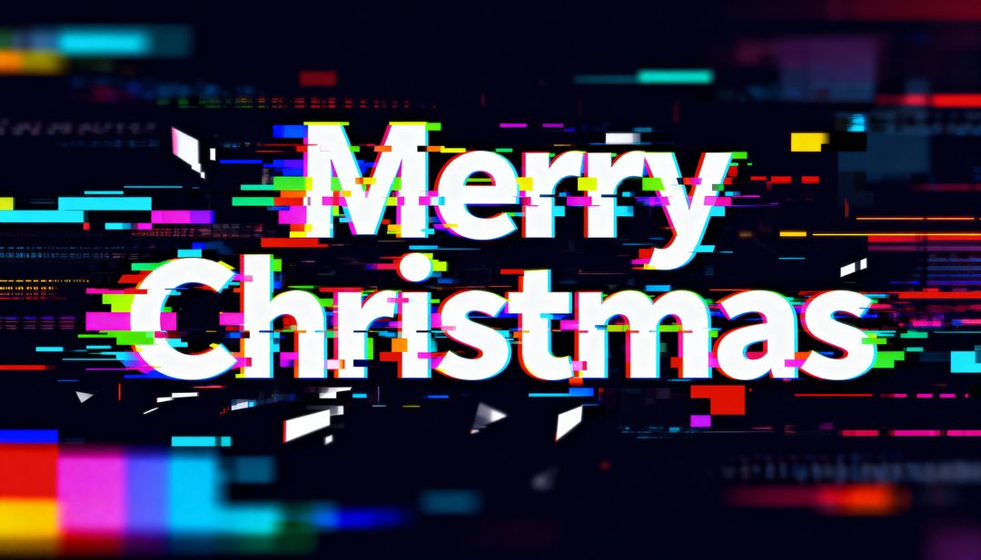 Glitched Merry Christmas Typography with RGB Scanlines, Pixel Shards and Neon Distortion