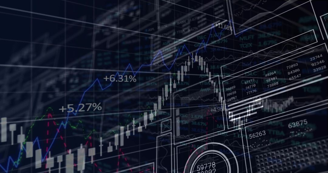 Dynamic Financial Trading Dashboard with Neon Lines and Candlestick Charts