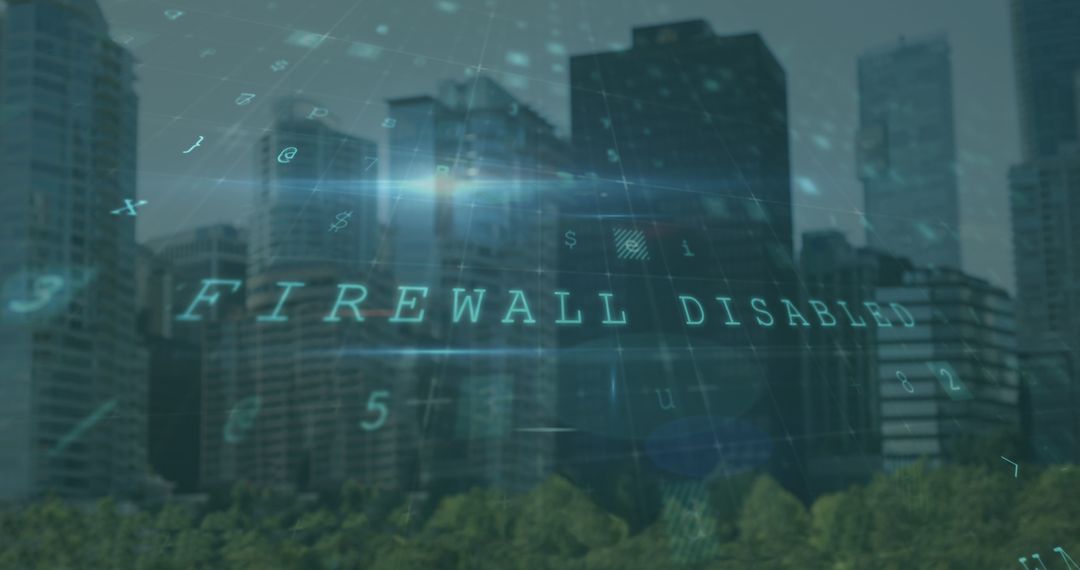 Digital Firewall Disabled Over Urban Cityscape