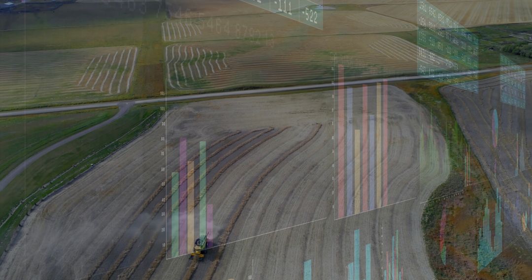 Aerial View of Agricultural Field With Digital Data Overbring