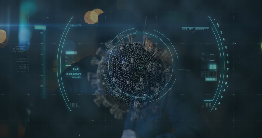 Futuristic Coronavirus Visualization with Technical Data Interface