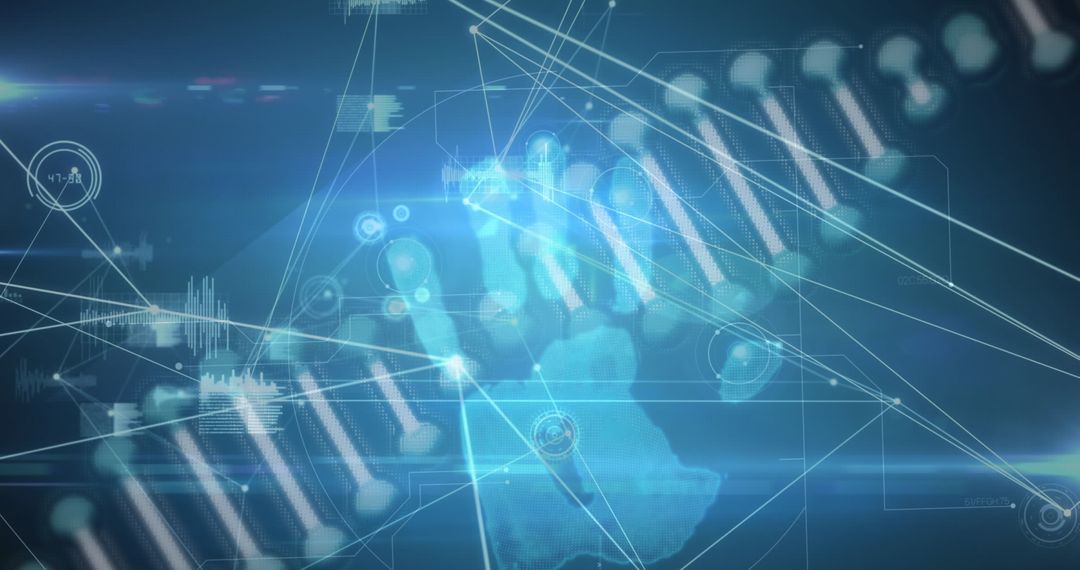 Futuristic Digital Interface with Handprint and Data Elements