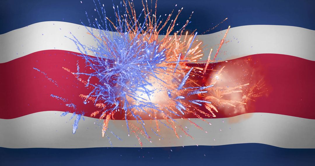 Celebratory Fireworks Exploding Over Costa Rica Flag