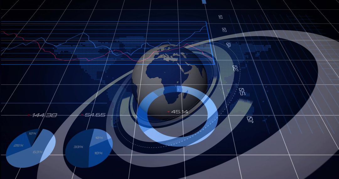 Futuristic 3D Global Analytics Interface with Data Visualizations