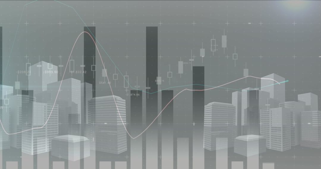 Futuristic Cityscape with Data Graphs and Growth Concepts