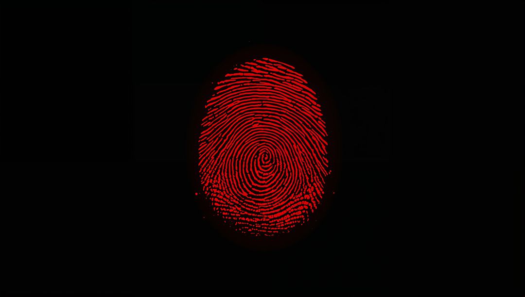 Red Fingerprint Scanning Black Sensor Surface Highlighting Whorl Ridge Pattern and Texture