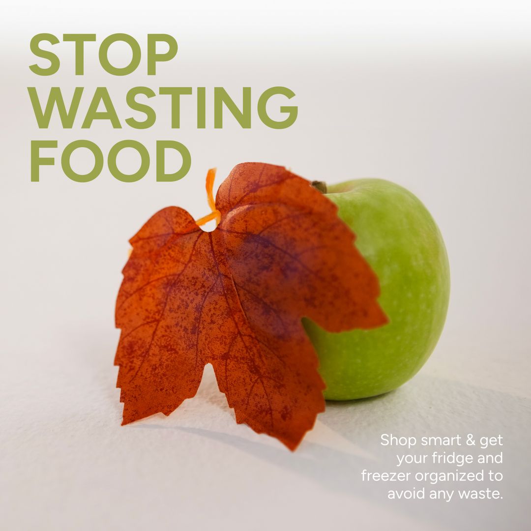Stop Food Waste Awareness with Apple and Leaf Imagery