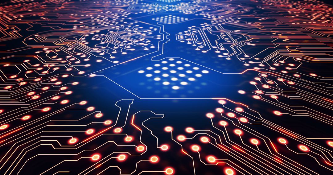 Futuristic Electronic Circuit Network in Glowing Grid