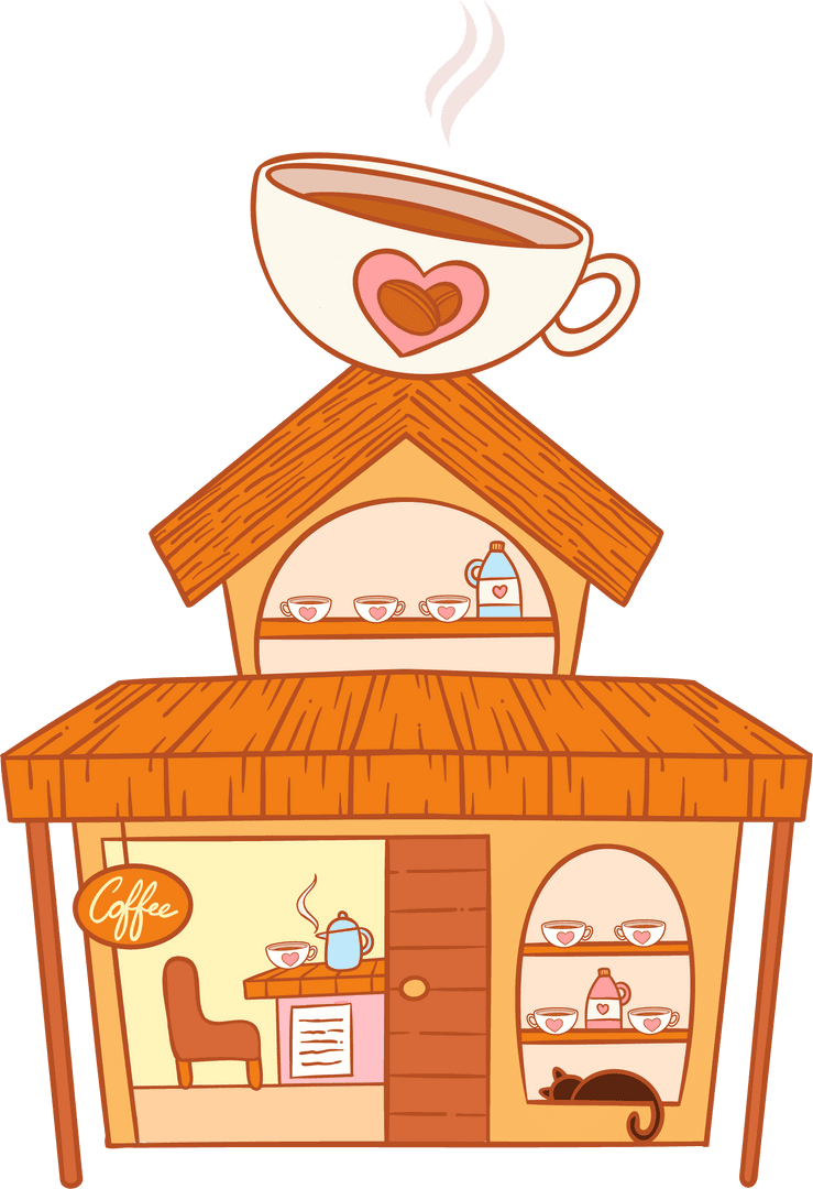 Transparent Vector Coffee Shop Illustration with Cozy Elements