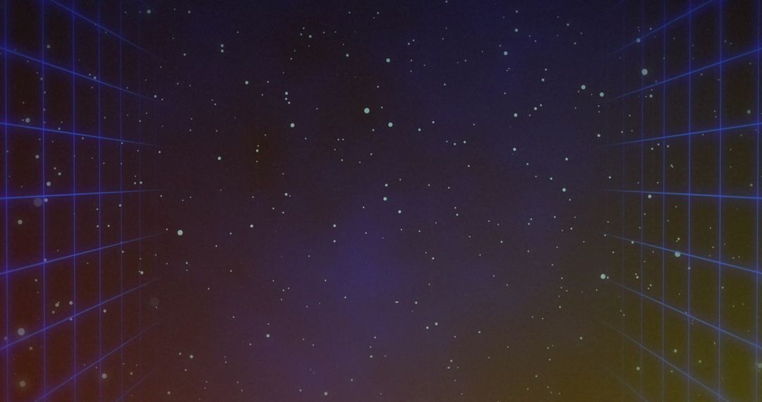 Cosmic Neon Grid with Glowing Stars on Dark Gradient Background