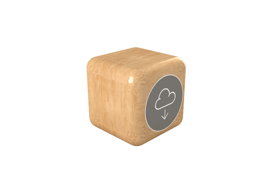 Transparent Wooden Cube Featuring Download Icon Design