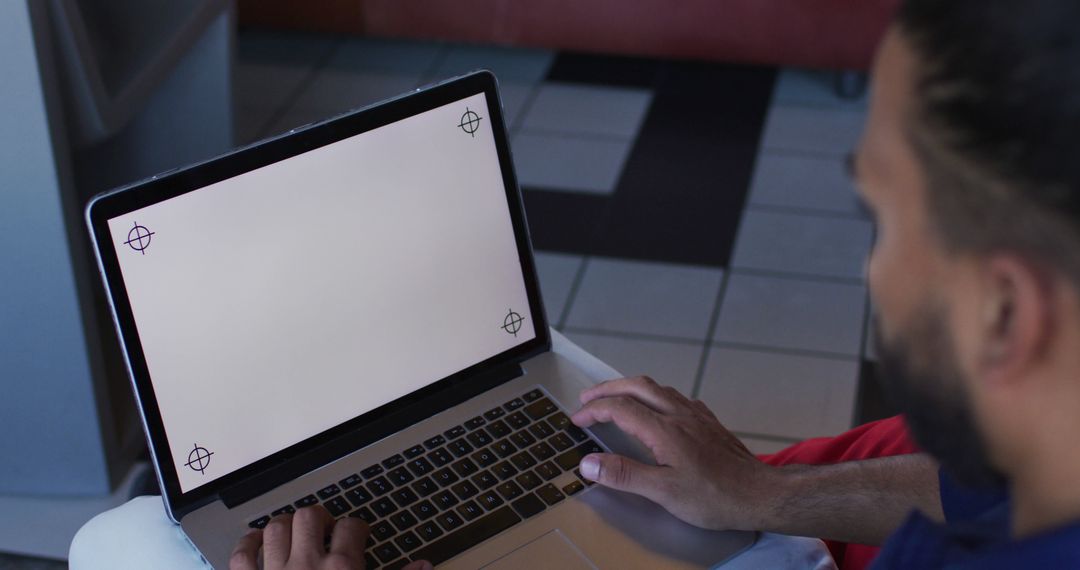 Person Using Laptop with Blank Screen Mockup in Modern Office - Free Images, Stock Photos and Pictures on Pikwizard.com