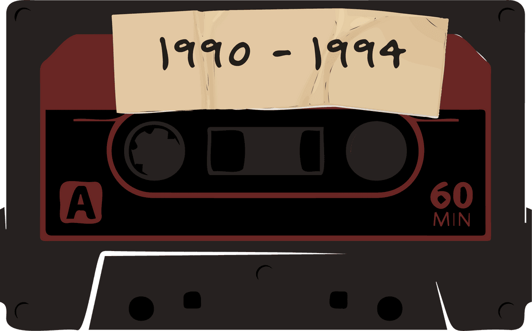 90s Retro Cassette Tape Illustration with Transparent Background