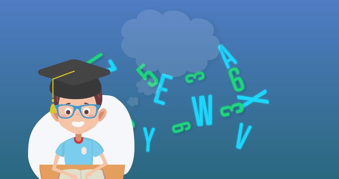 School Boy Enthusiastically Learning Letters and Numbers