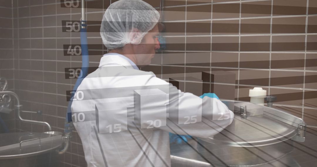 Technician Inspecting Industrial Vat with Graph Overlay