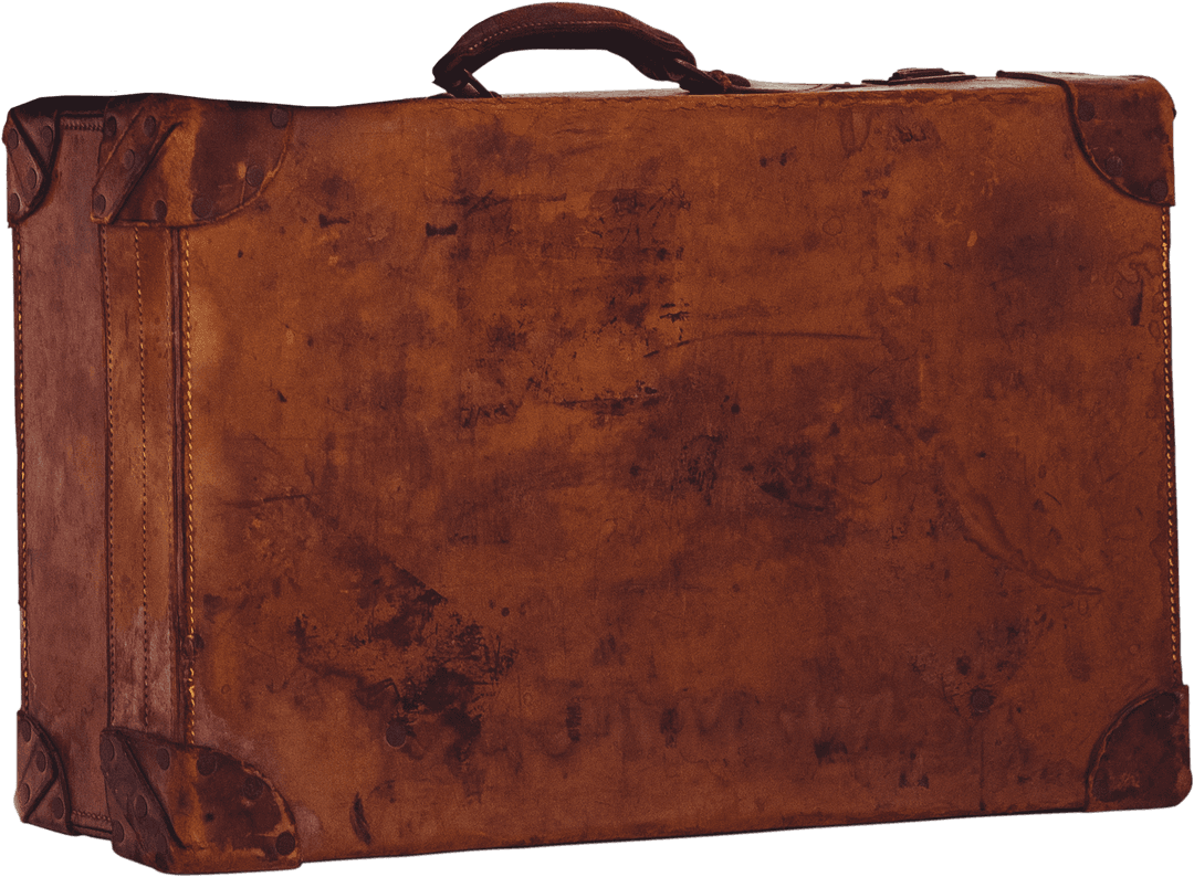 Vintage Leather Suitcase on Transparent Background