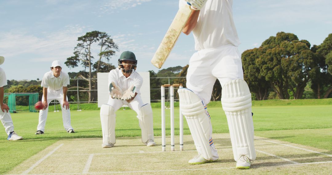 Cricketer Batting on Pitch with Wicketkeeper During Match - Free Images, Stock Photos and Pictures on Pikwizard.com