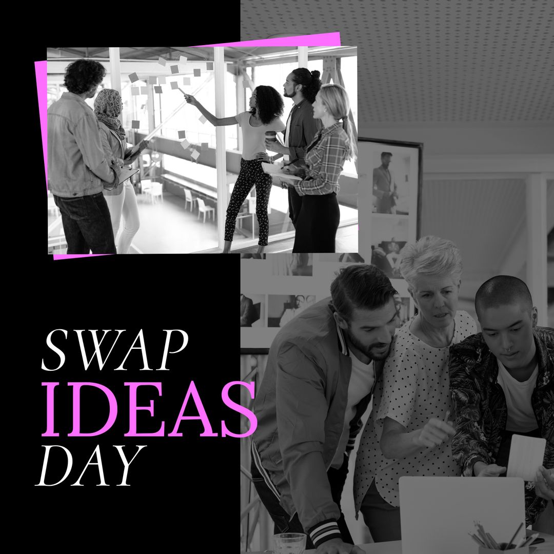 Diverse Team Brainstorming for Swap Ideas Day in Modern Office