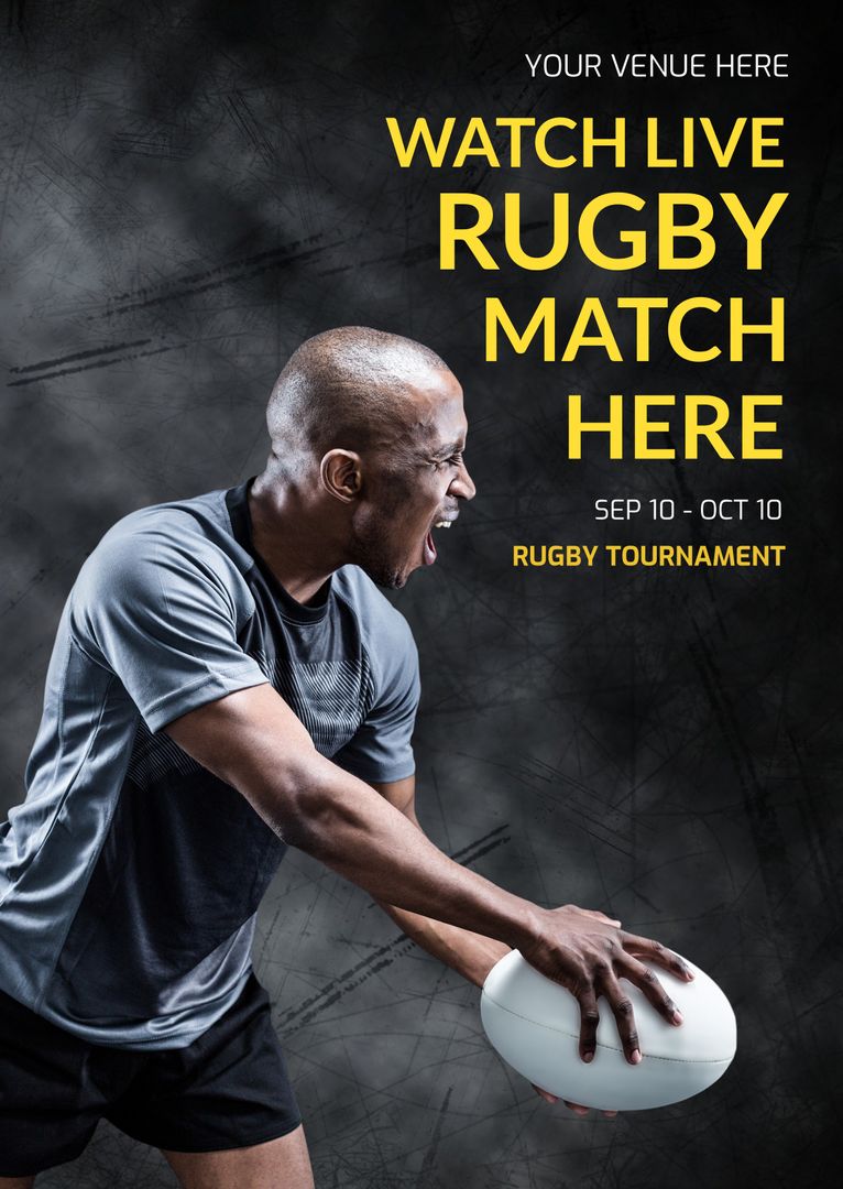 Intense Rugby Player Promoting Sports Event