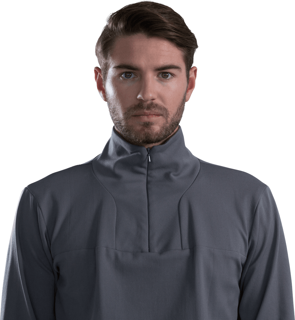 Transparent Portrait of Man in High-collar jacket with Serious Expression