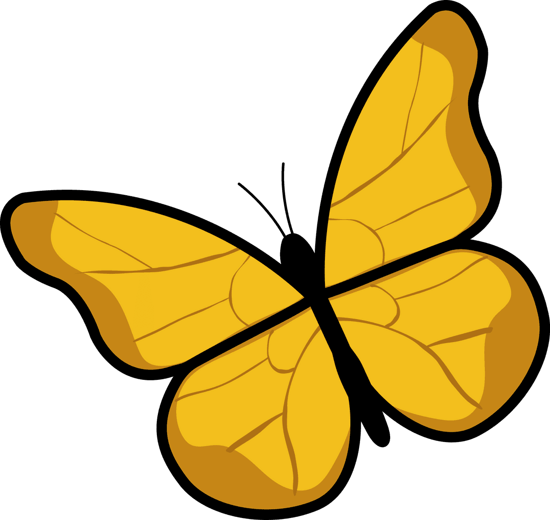 Stylish Yellow Butterfly with Bold Black Outline on Transparent Background