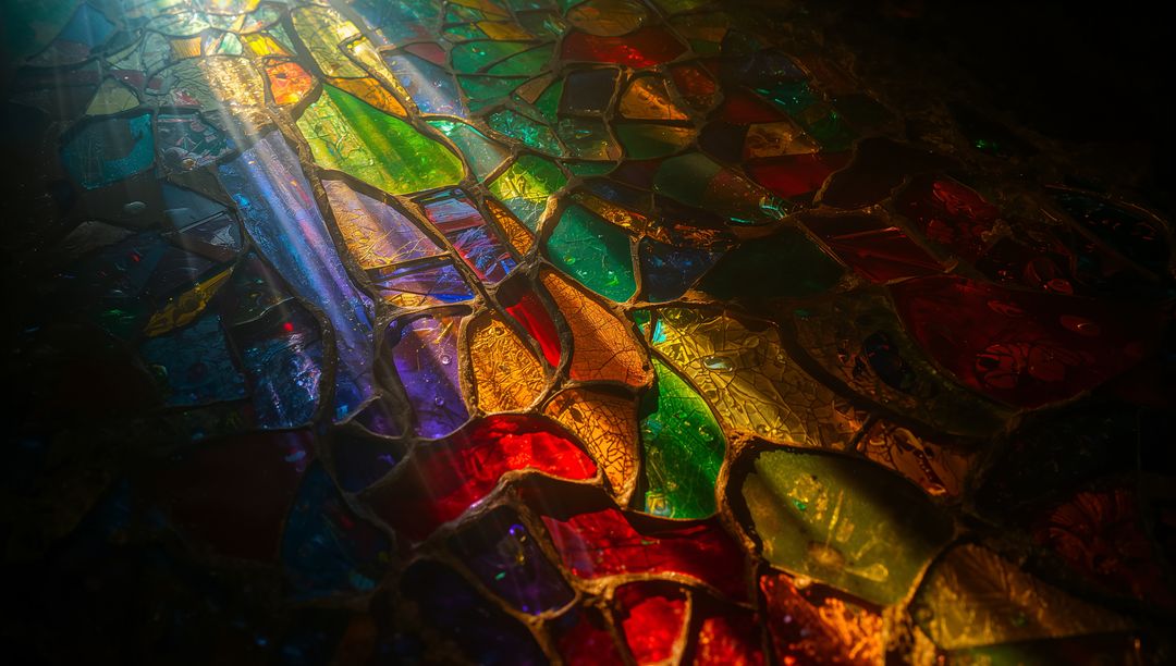 Colorful Glass Shard Mosaic Reflecting Light in Abstract Design