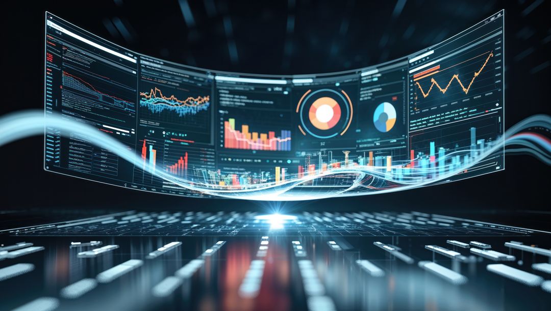 Futuristic Holographic Data Display with Interactive Dashboard