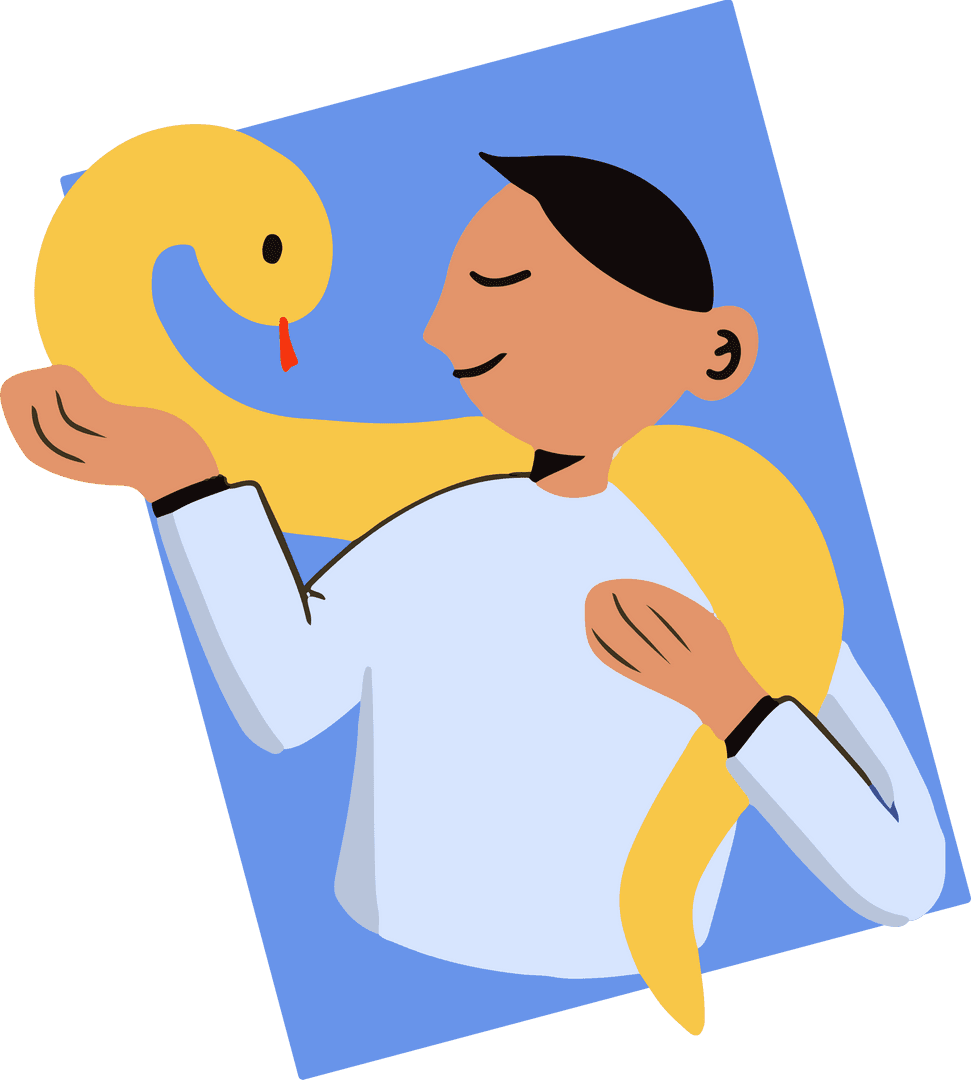 Man Holding Snake in Flat Design on Transparent Background