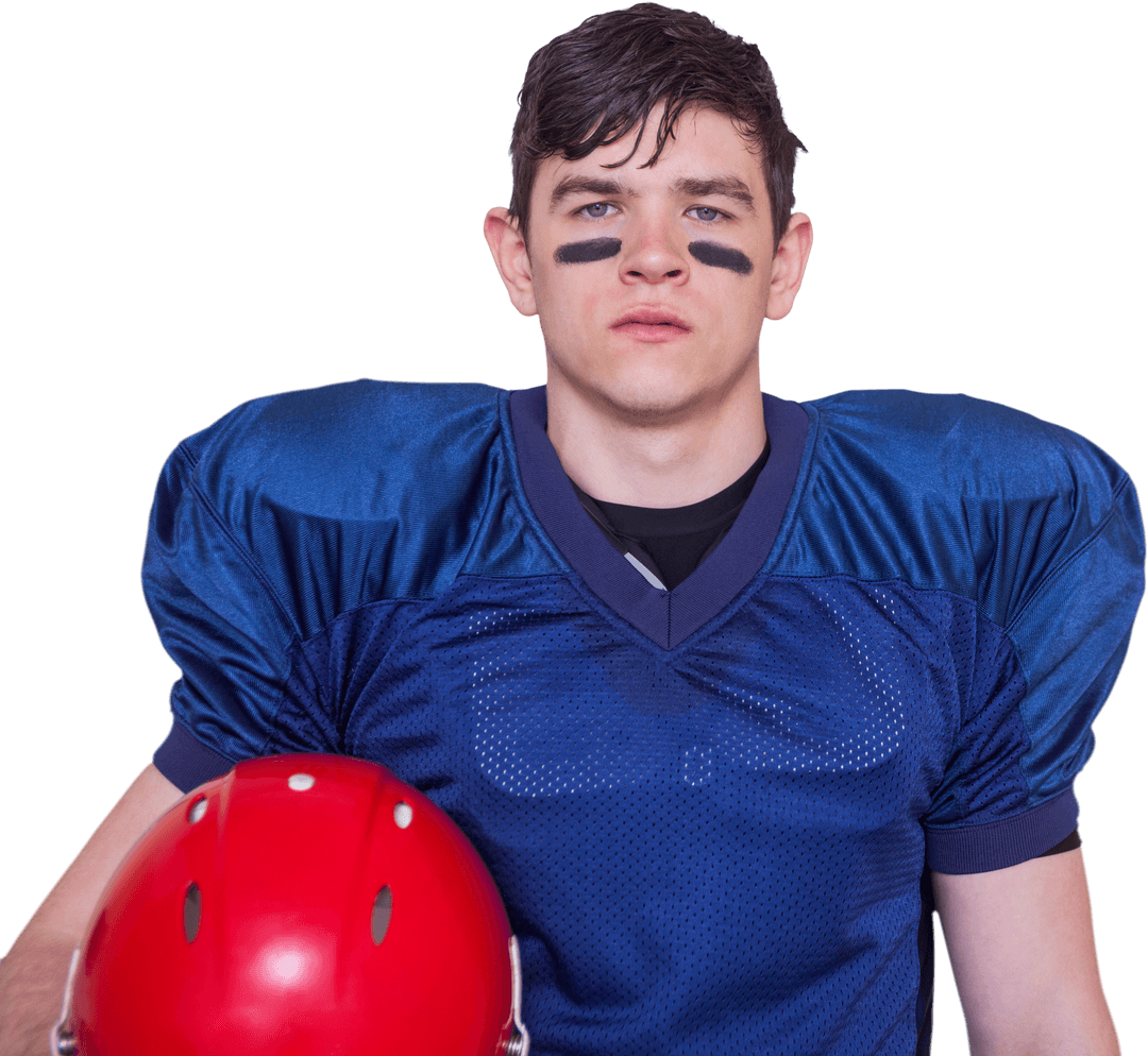Football Player Holding Helmet in Transparent Background