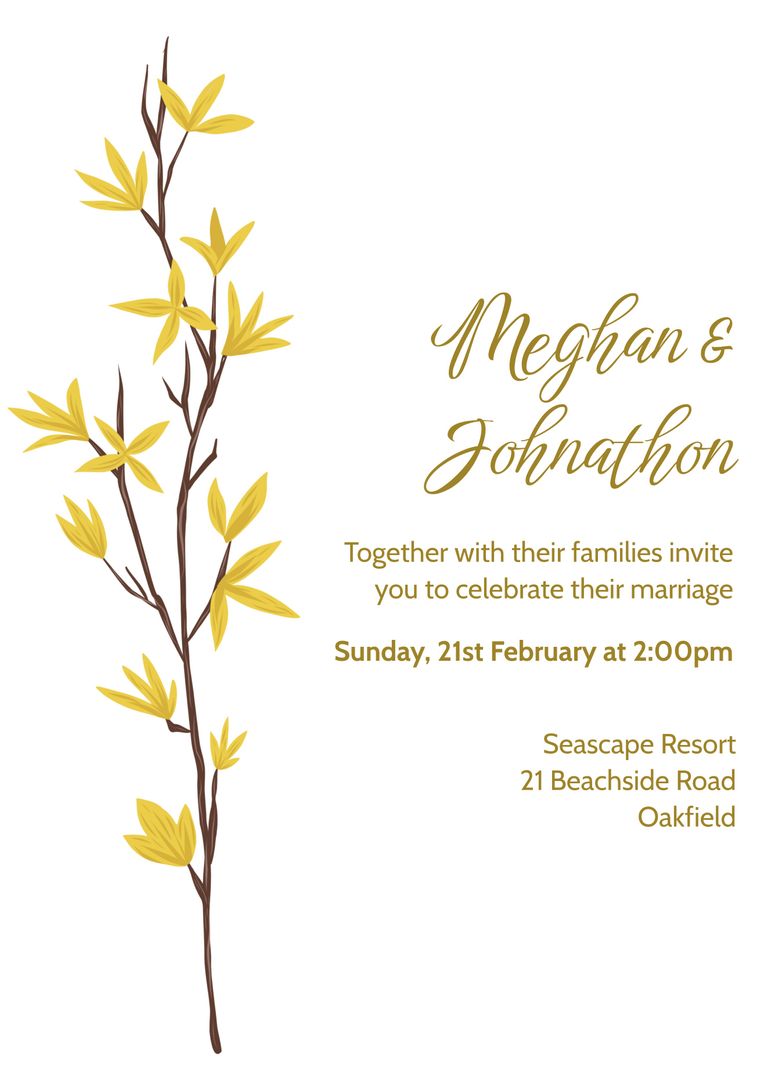 Elegant Wedding Invitation with Yellow Floral Design - Download Free Stock Templates Pikwizard.com