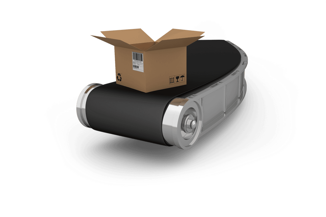 Open Cardboard Box on Transparent 3D Conveyor Belt