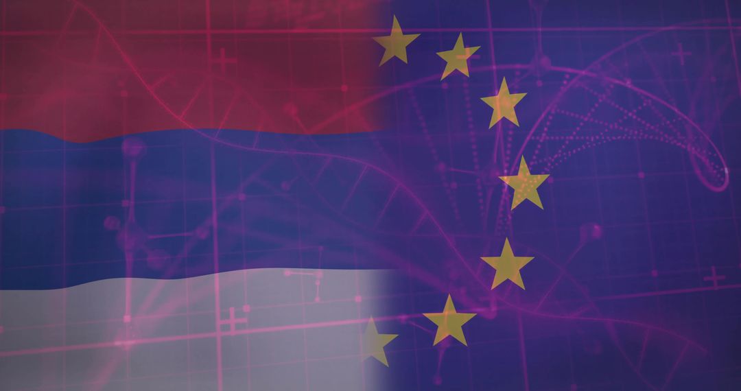 Merged Russian and EU Flags Symbolizing Connectivity and Geopolitics