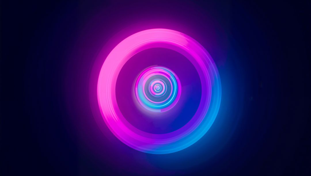 Neon Concentric Rings Pulsing in Pink and Blue Vortex on Dark Gradient Background