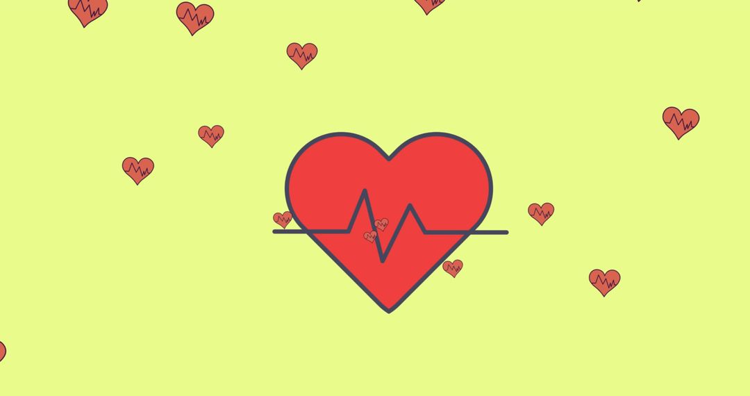 Floating Heart Rate Icons on Yellow Background