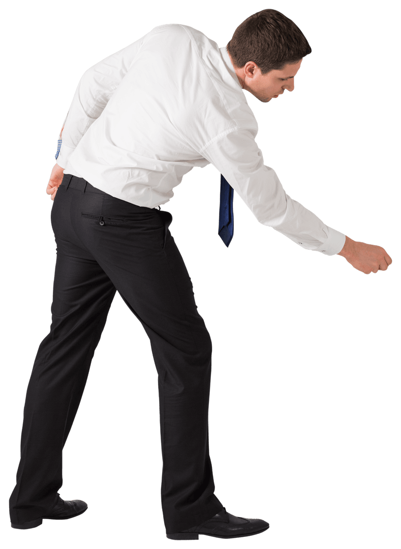 Busy Businessman in Formal Attire Reaching Forward Transparent Background