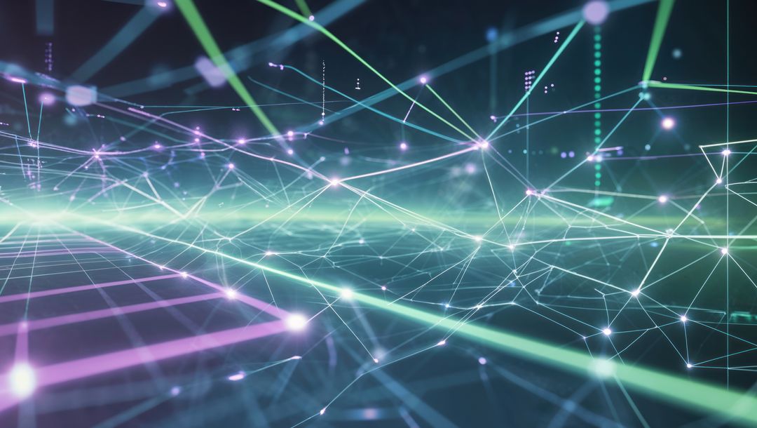 Abstract Digital Network with Glowing Nodes and Neon Beams