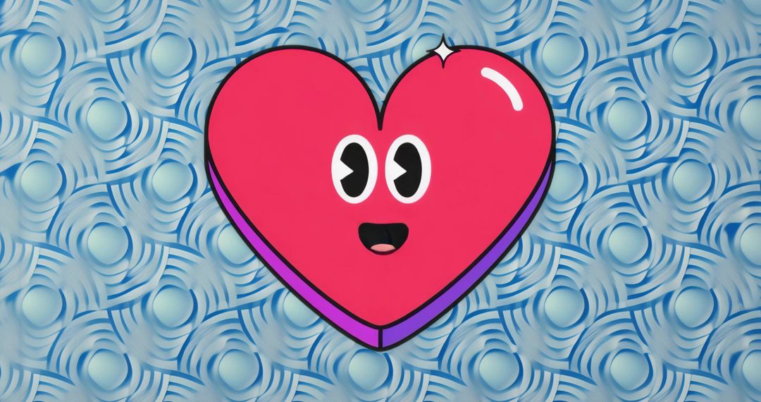 Smiling Cartoon Heart Floating Over Blue Swirl Mural Pop Art Vector Illustration