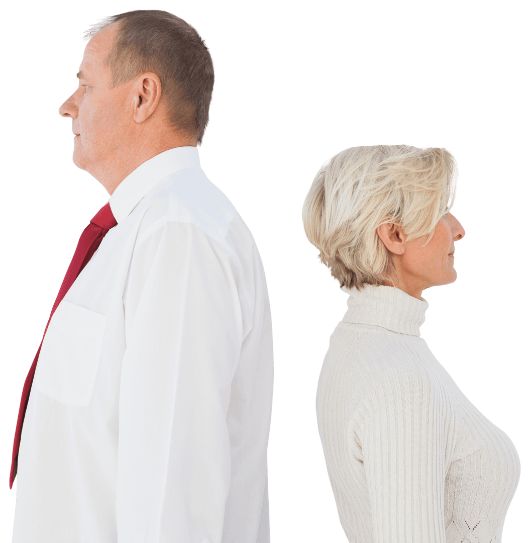 Transparent Image Older Couple Back to Back View Love Distance